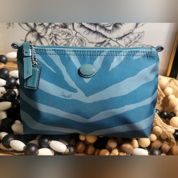 Coach Handbags - Coach Teal and Light Blue Cosmetic Bag With Logo  Hang Tag